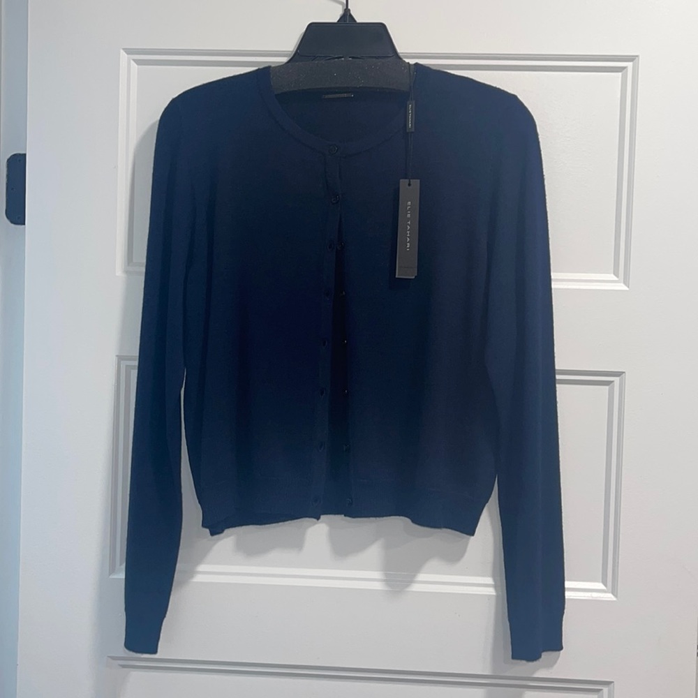 Navy button down sweater elie tahari